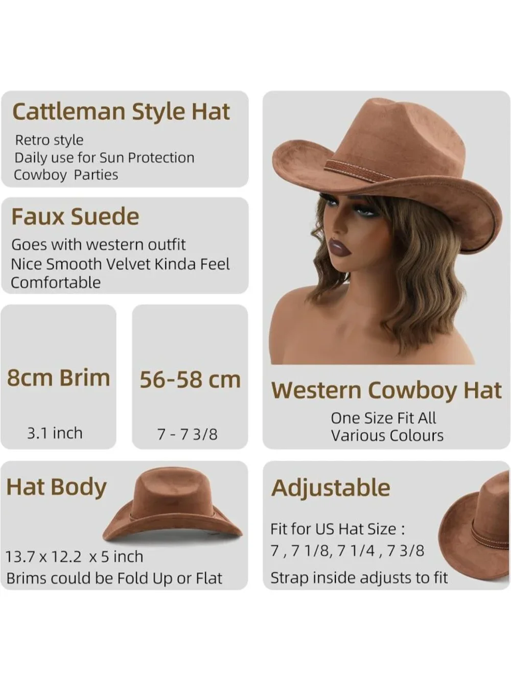 Kids Coffee Pull-On Western Costume Cowboy Hat with Brown Band